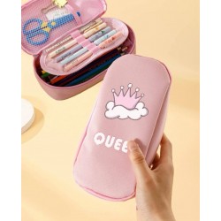 Pen case with pink crown print 
