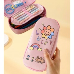 A graphic pen case is a pink drawing 