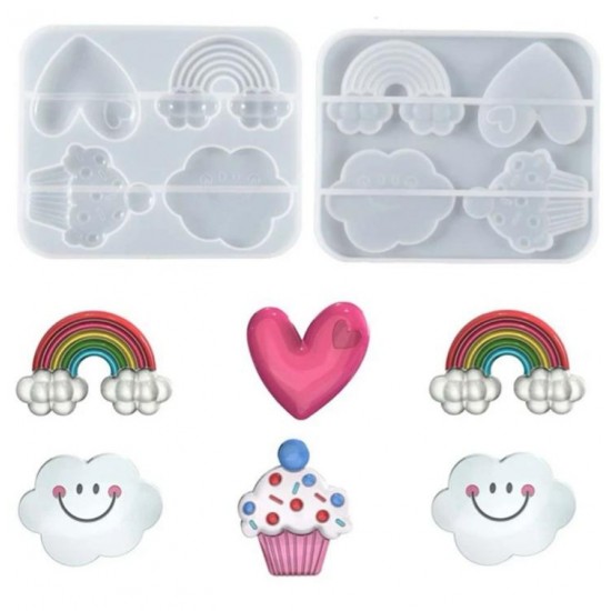 Heart, ice cream, cloud and rainbow template