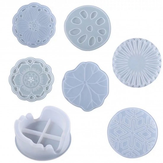 Holder and 6 coasters, distinctive shapes